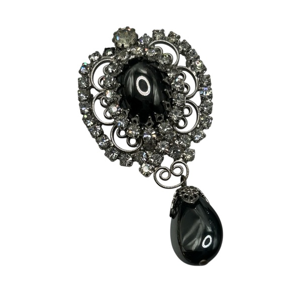 Vintage Juliana (D&E) Hematite Cabochon Dangle Brooch Book Piece